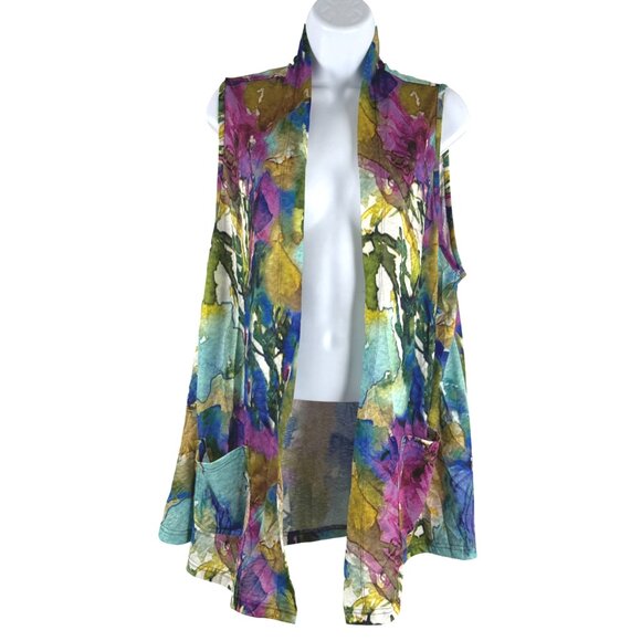 Parsley & Sage Open Front Vest Cardigan XL Watercolor Crinkle Multi TP-3424 - Picture 1 of 7